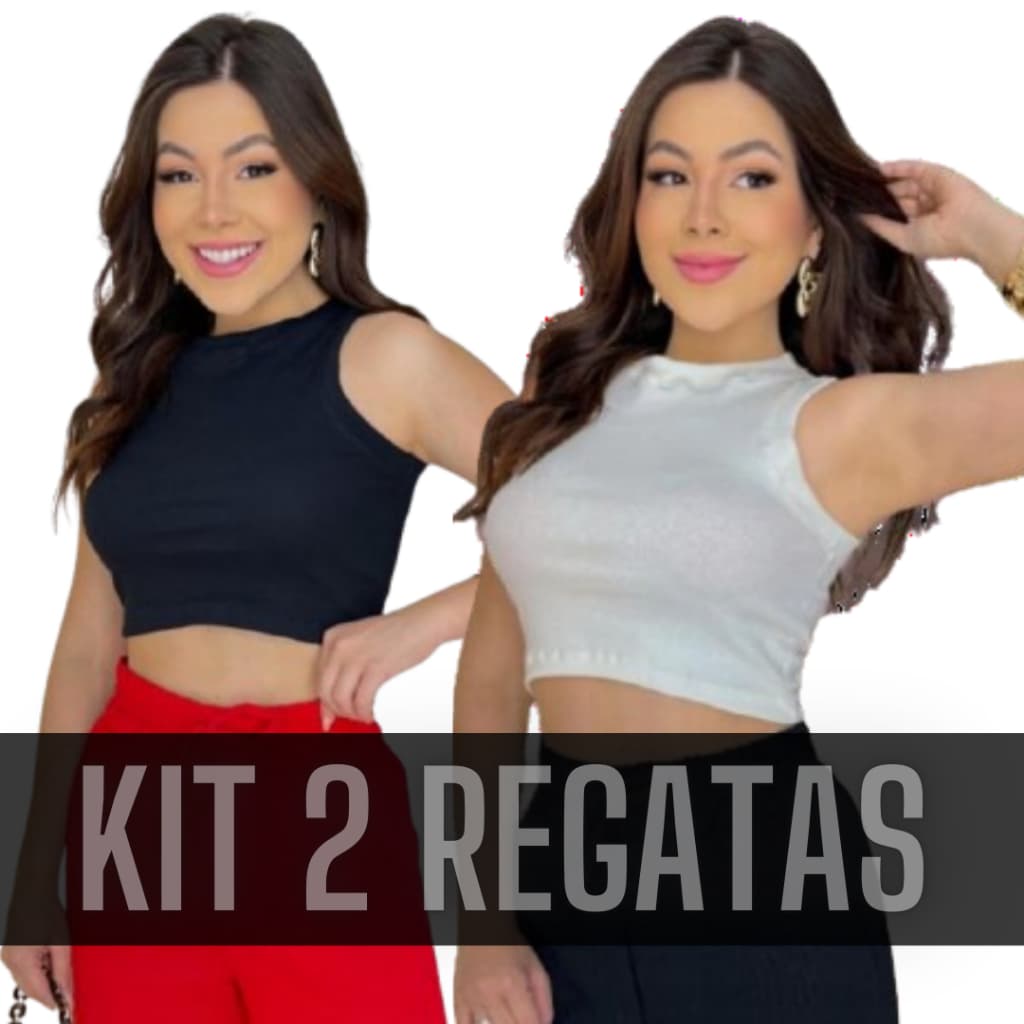2 Regatas Cropped Básica Canelada Com Elastano