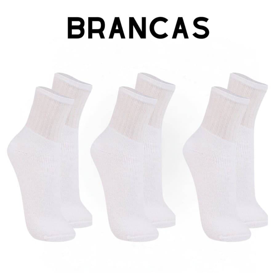 Kit 3 Pares De Meia Sport CANO LONGO Masculino/Feminino/Unissex BRANCAS-Trabalhar 40-46Reforçadas