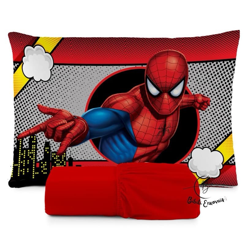 JOGO DE LENÇOL SOLTEIRO 2 PEÇAS, LENÇOL DE ELASTICO, CAPA DE TRAVESSEIRO,HOMEM ARANHA QUADRINHO