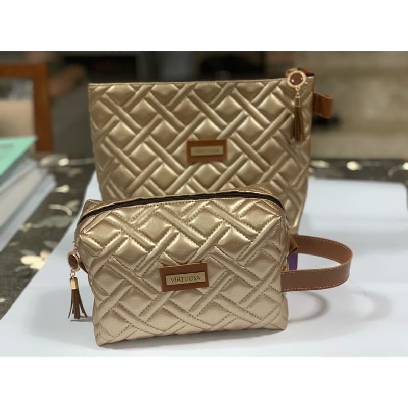 KIT NECESSAIRE FEMININA EM COURO ECOLOGICO