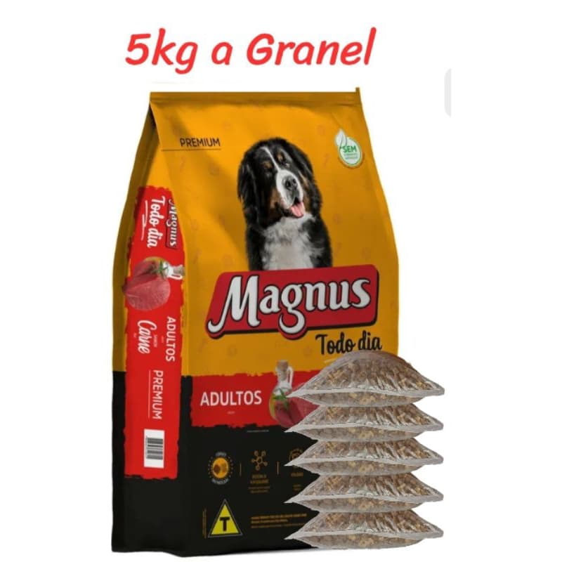 5kg Granel, Ração Premium Magnus Todo Dia, sabor carne, cães adultos raças médias e grandes.