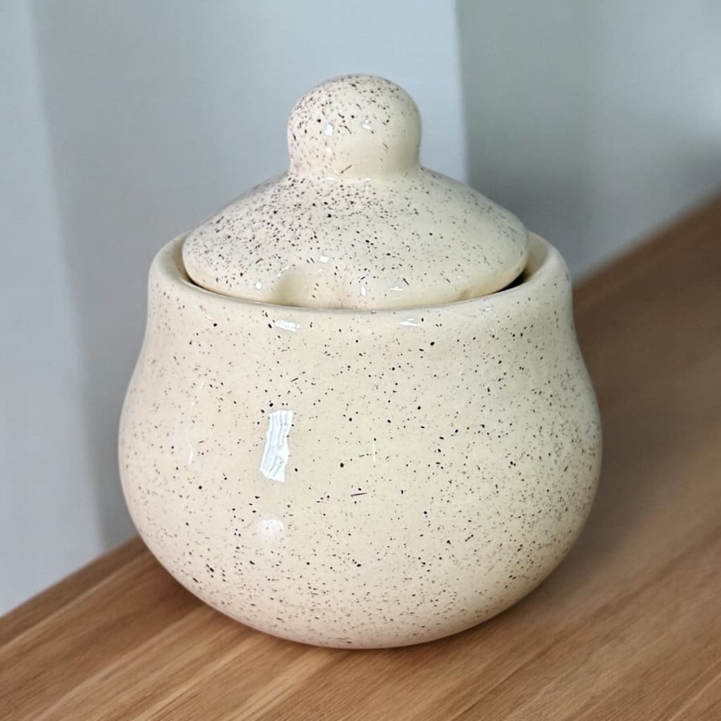 Açucareiro De Cerâmica 250g Para Cozinha Cor Creme Bege