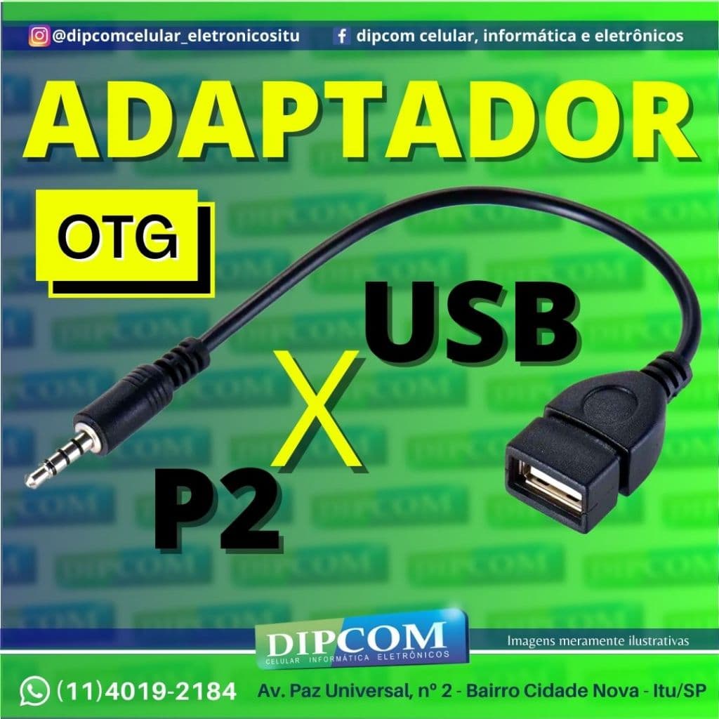 Adaptador Usb Fêmea X P2 macho Entrada Auxiliar Pendrive no P2