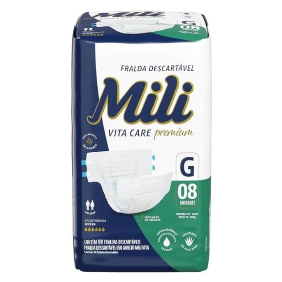 Fralda Geriátrica Mili Adulto G - Pacote com 8 Unidades