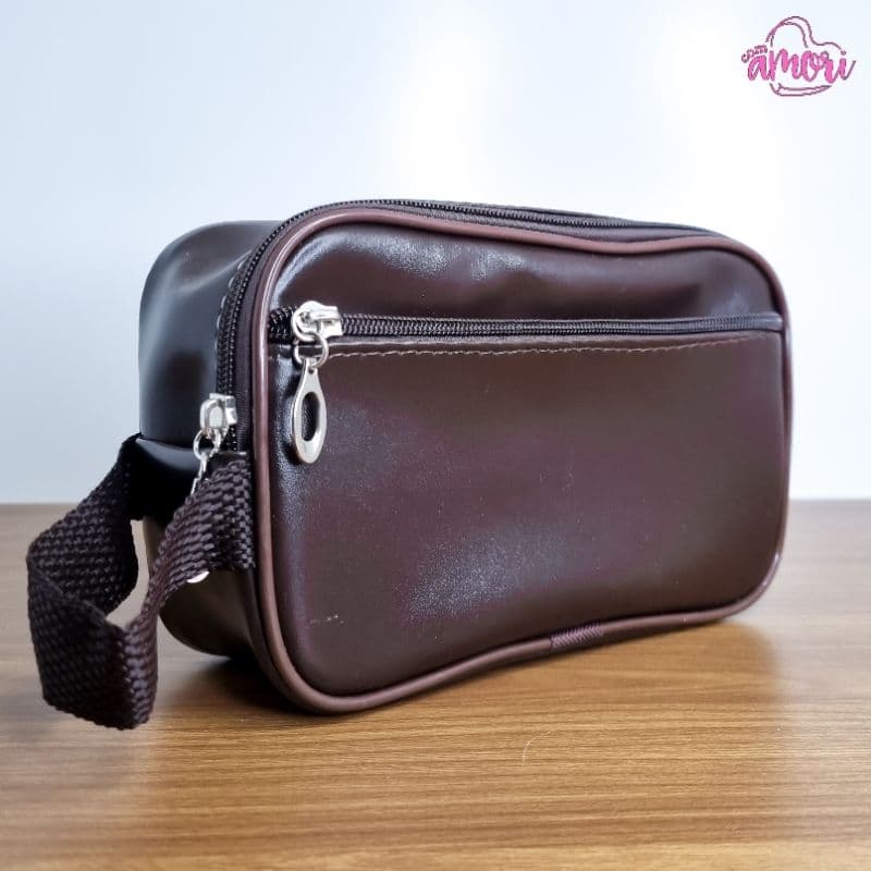 Necessaire Corino Com Bolso Interno e Externo Alça Para Cosméticos Higiene Pessoal Masculino