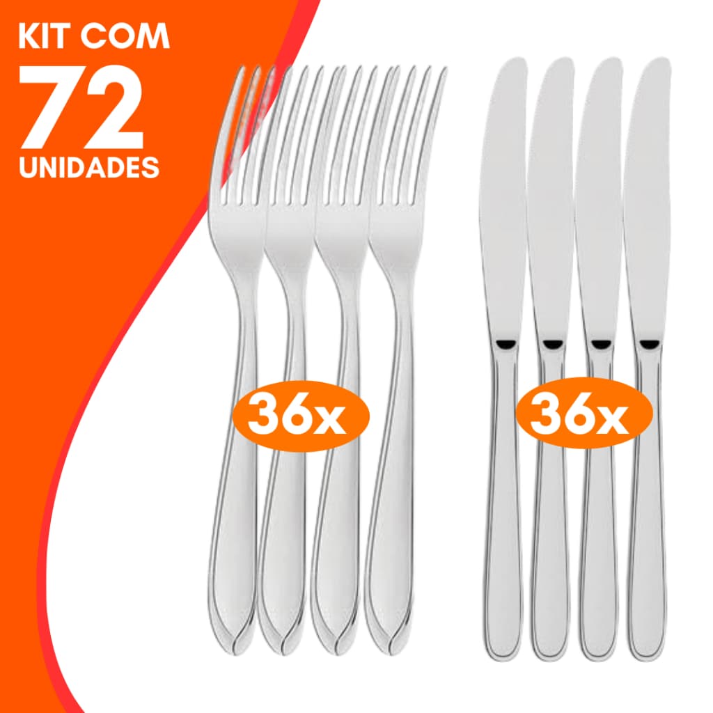 Kit 72 Talheres Garfos e Facas em Aço Inox Premium Alta Qualidade Para Restaurantes