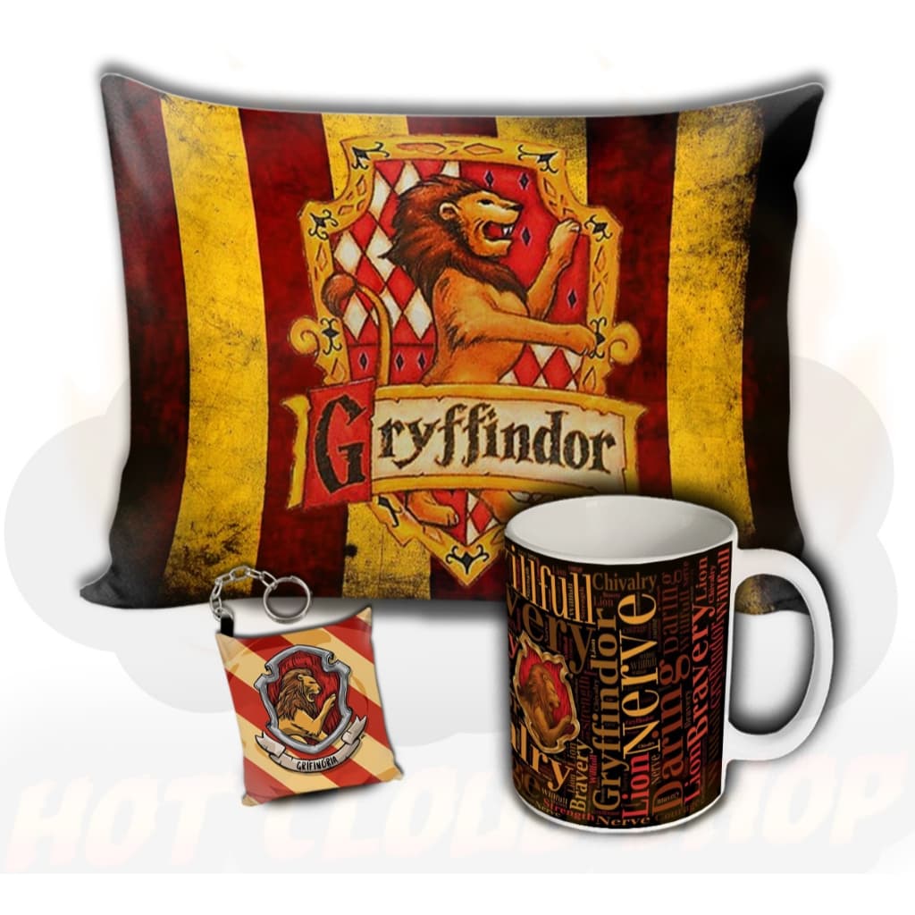 Kit Grifinória Gryffindor Almofada Caneca Chaveiro Magia Bruxo Presente Criativo Decoração