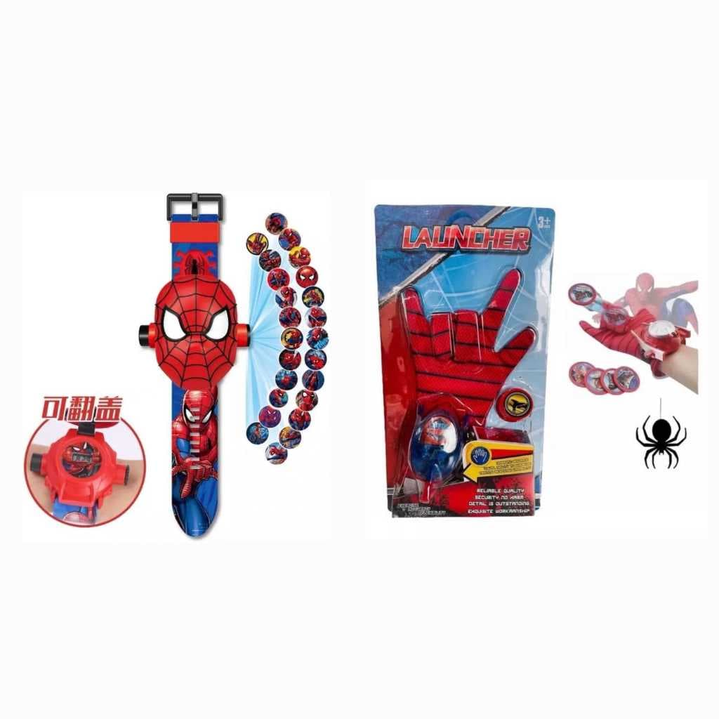Lindo kit Relógio Infantil Digital Projetor de Imagem, e Luva Disparador de Discos Heróis Homem Aranha