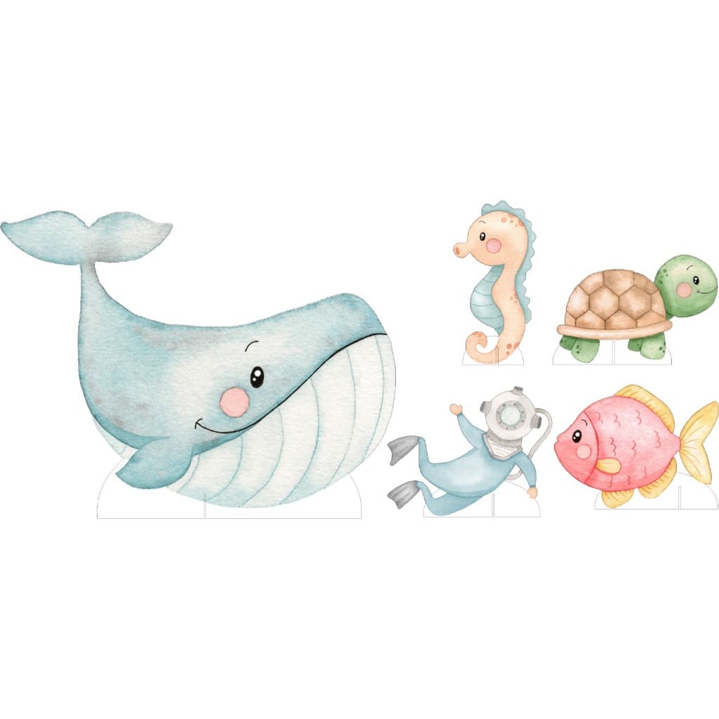 Kit Displays Fundo Do Mar Aquarela 1 Peça De 65cm+ 4 De 25 Cm, Totens