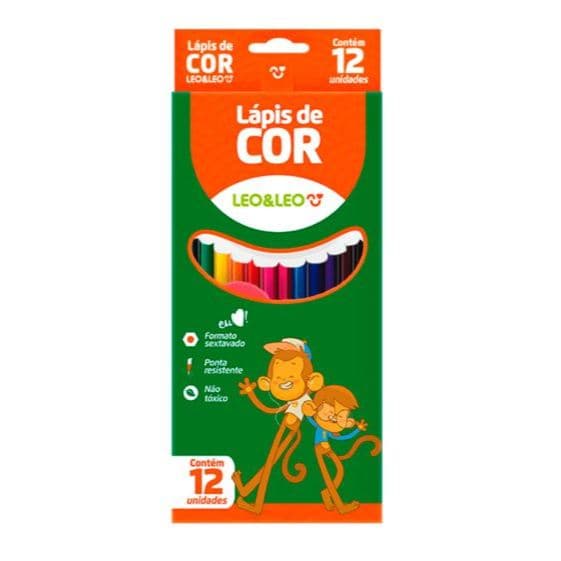 Lápis De Cor 12 Cores Formato Sextavado Leo e Leo