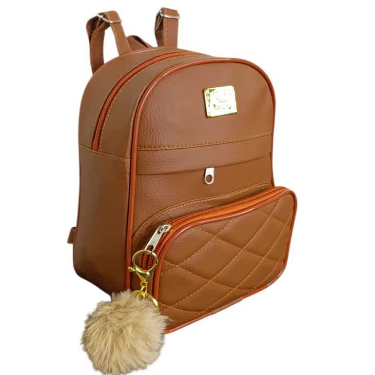 Mochila Pequena Bolsa De Costas Feminina Reforçado Com Bolso + Pompom Macio