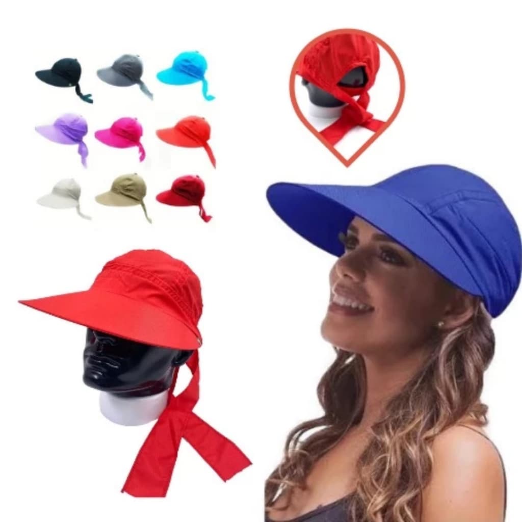 Chapéu Viseira Boné Feminino Verão Praia Piscina Caminhada Sol com laço