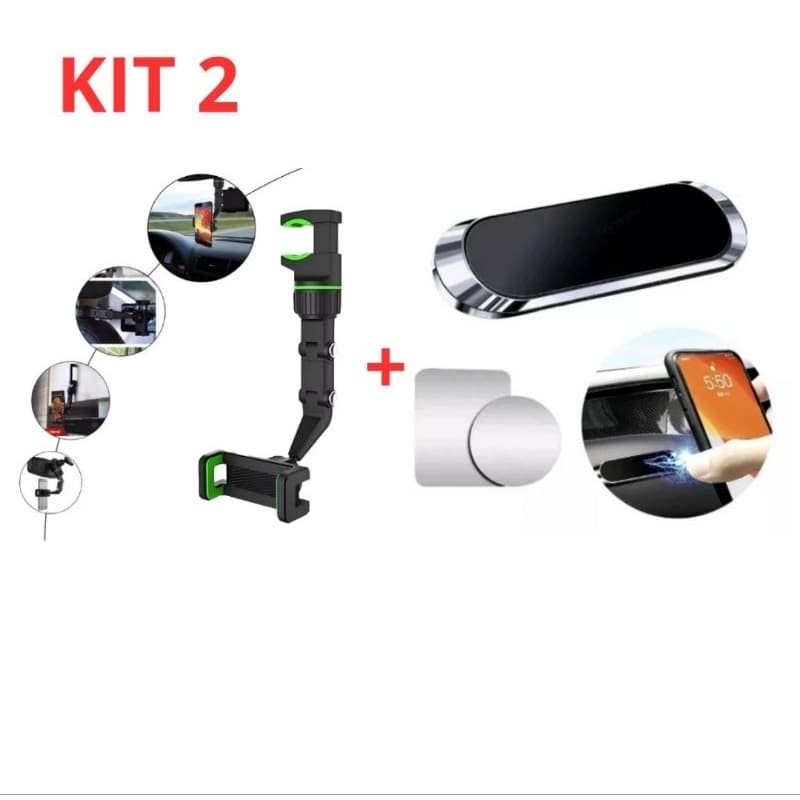 Kits Suporte Celular Retrovisor e Suporte Imã Celular Painel