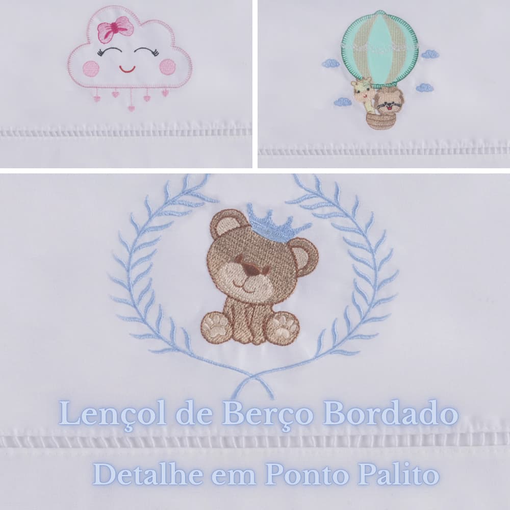 Lençol de Berço com Elástico 3 Peças Bordado