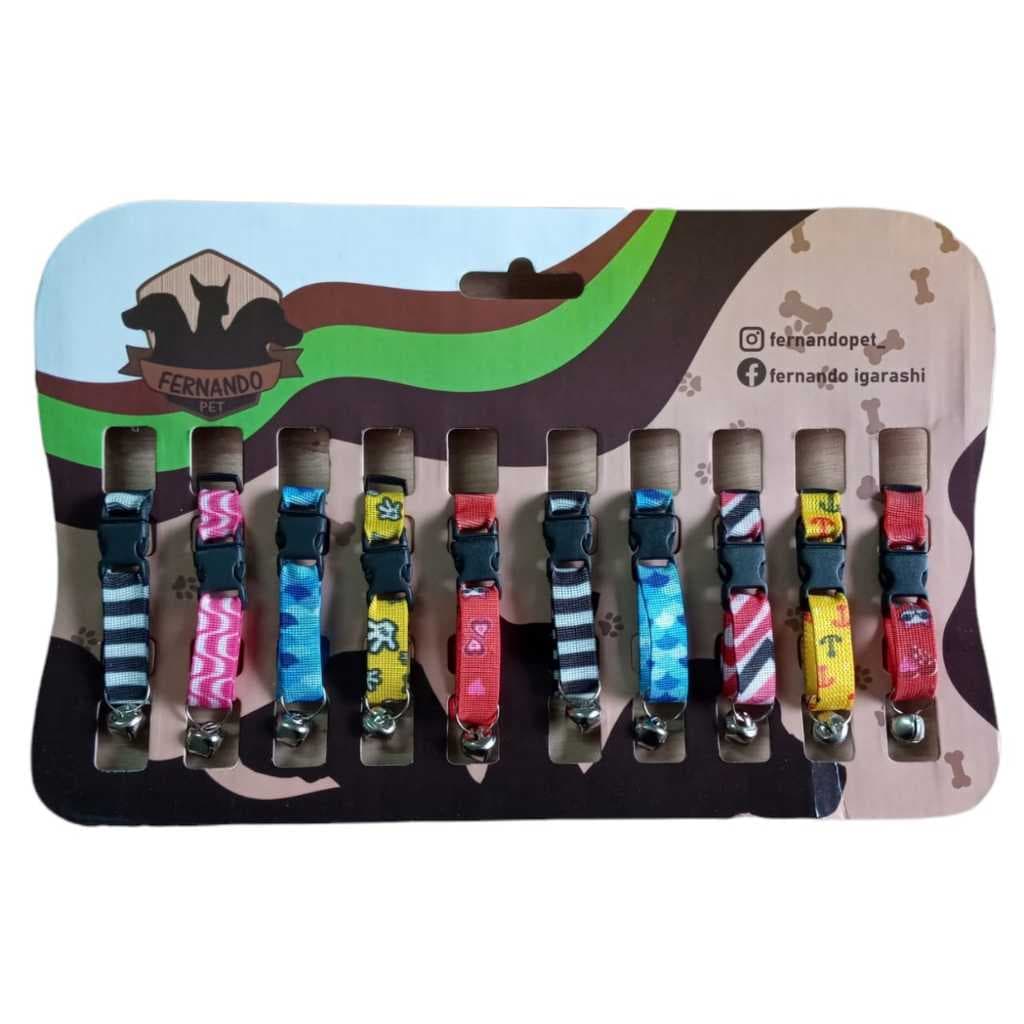 Coleira para Gato Elastica Estampada | Coleira de Gato Pingente ou Guizo | Coleira com ajuste