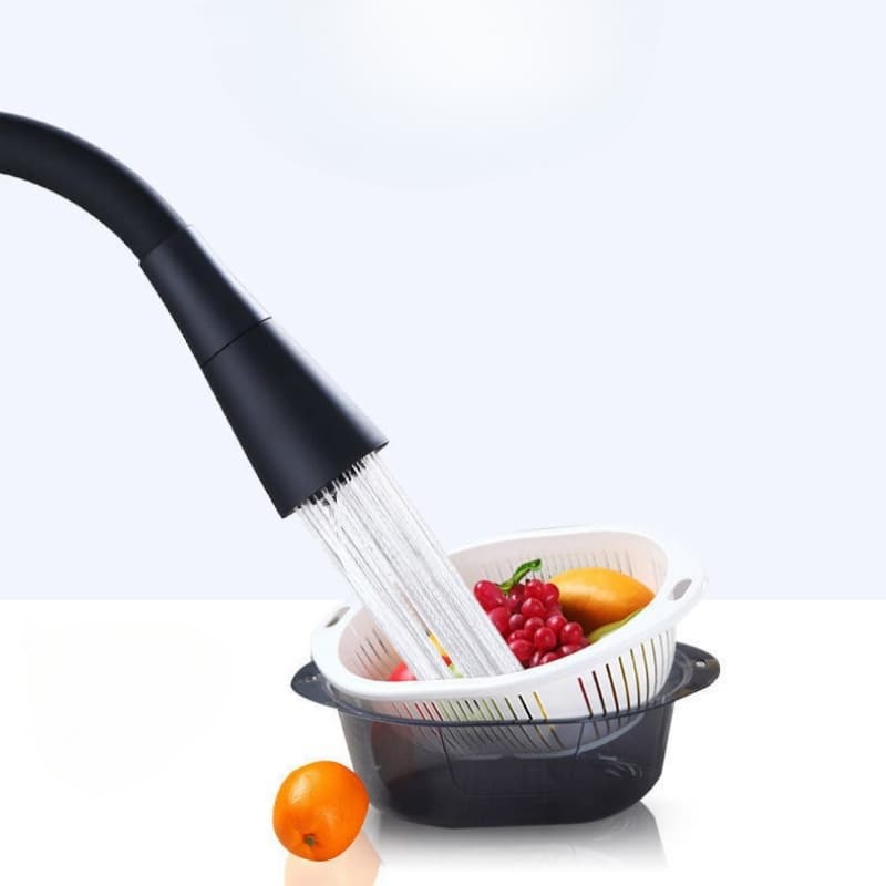 Torneira Semi Curvada FlexíVel Da Cozinha, Pia De Parede Preta, Cone Duplo Do Bocal