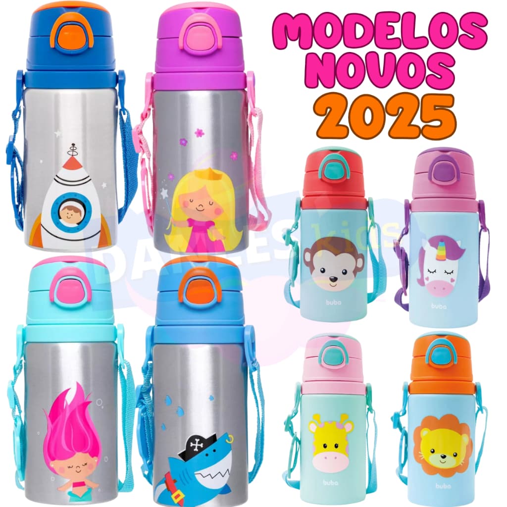 Garrafinha De Água Infantil Garrafa infantil Bebê Buba C/ Canudo de Silicone Alumínio 400ML