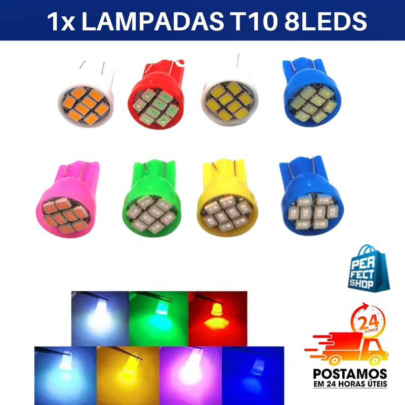 1x Lampada T10 Moto 8 Leds Pingo Branco Frio 6500k 12v