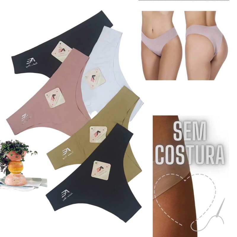 Kit 3 Calcinhas Sem Costura Tanga Corte a Laser Cores sortidas