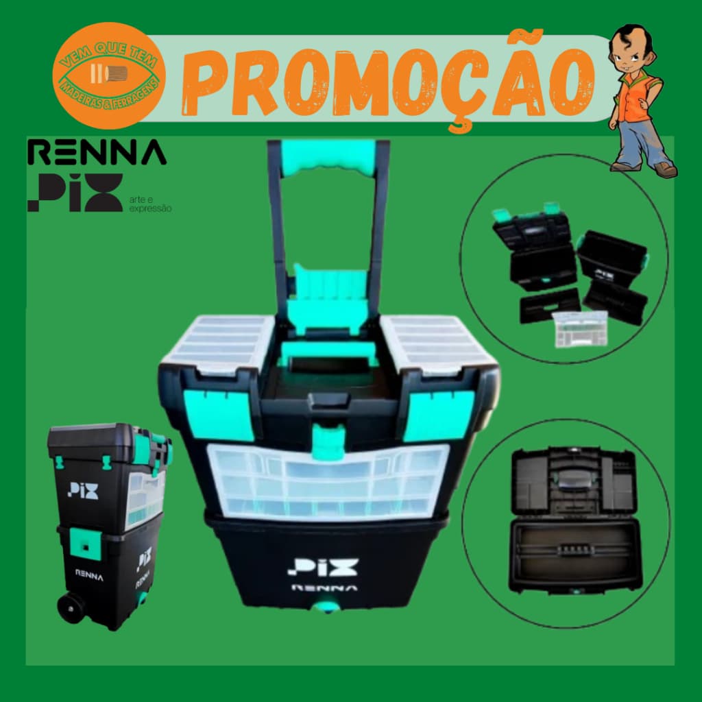 Caixa De Ferramentas  Dupla Com 3 Rodas Reforçada - RENNA/PIX