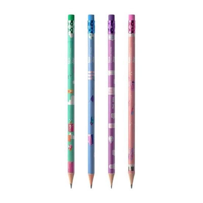 kit Lápis grafite escolar redondo com borracha Hobbies colorido  joy tris