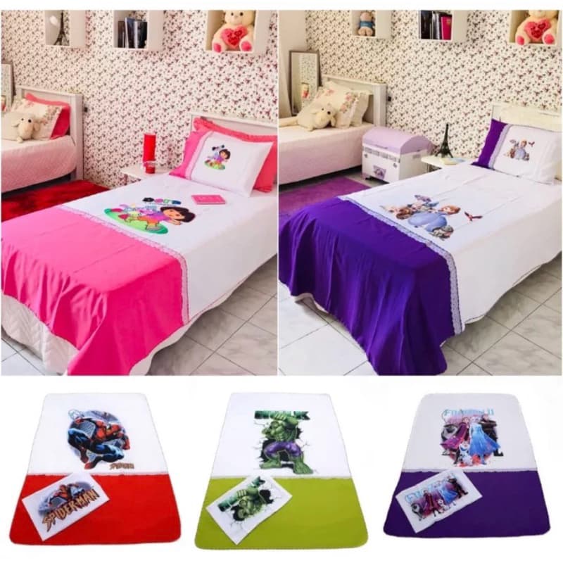Jogo de Cama Solteiro Cobre Leito com Fronha Quarto Infantil
