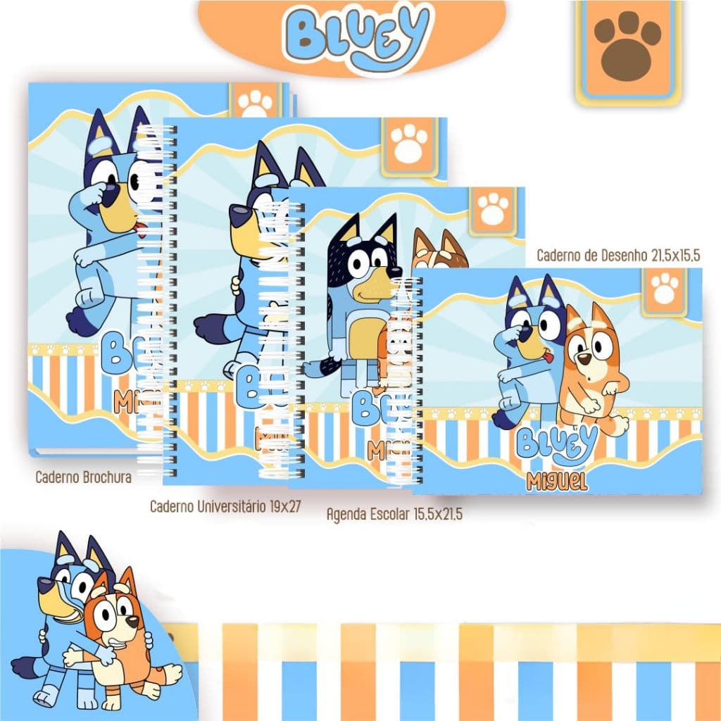 BLUEY - Cadernos com Capa  Personalizada