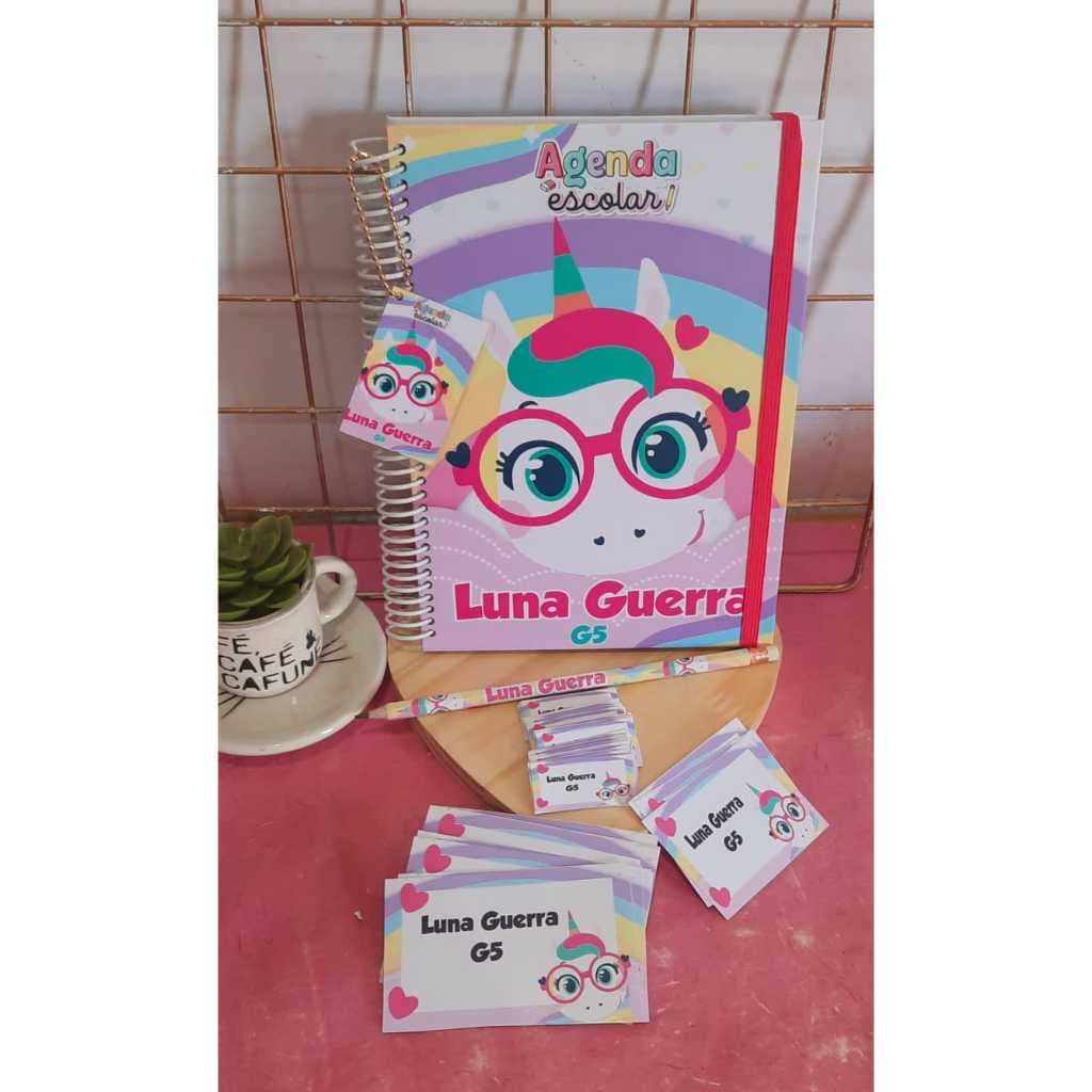 Agenda Escolar Dadata  Personalizada com nome e tema + Etiquetas escolares