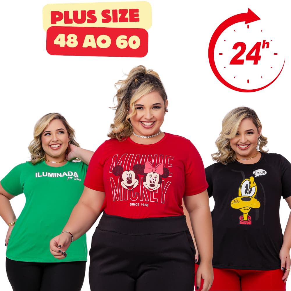 Kit 6 Blusas  Slim e Plus Size Até o 60 T-Shirt Feminina De Malha com Silk.