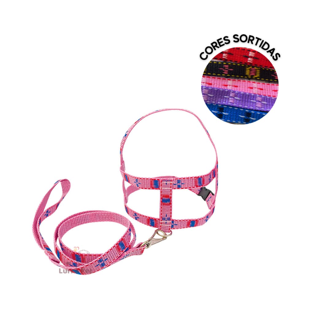 Conjunto Guia E Peitoral Coleira para Passeio Decorado para Pet Cachorro Trad. N°1