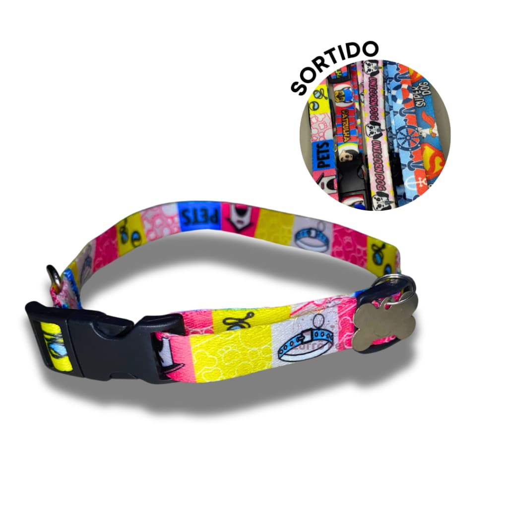 Coleira SORTIDA Seda com Pingente Para Cães Gatos Pet Tam G