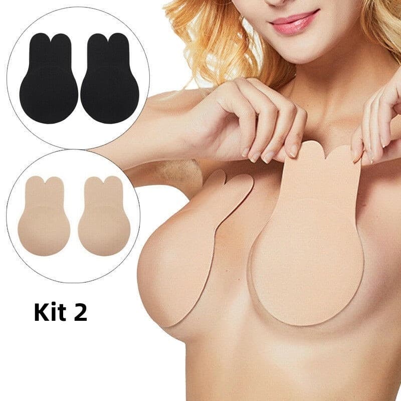 Kit 3 Pares Sutiã Adesivo Invisível Levanta Seio Orelha de Coelho Pushup Tapa-Seios