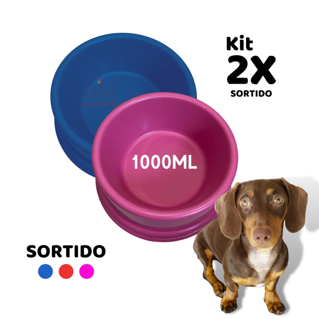 Kit 2 Comedouros Pote Ração Médio Para Cachorro Gato Pet Nº3  SORTIDO 1000Ml