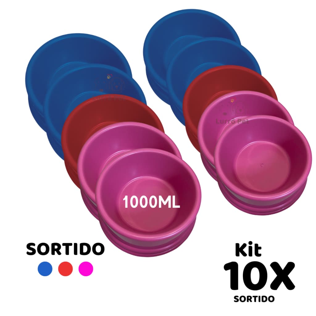 Kit 10 Comedouros Pote Ração Médio Para Cachorro Gato Pet Nº3  SORTIDO 1000Ml