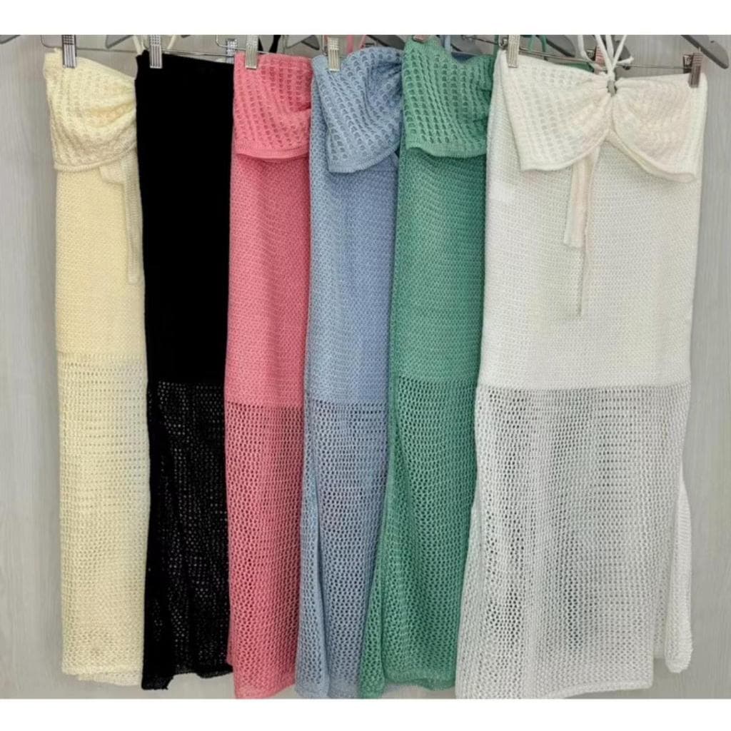 Conjunto Cropped Saia Longa Com Fendas Laterais Tricot Praia Carnaval 2026