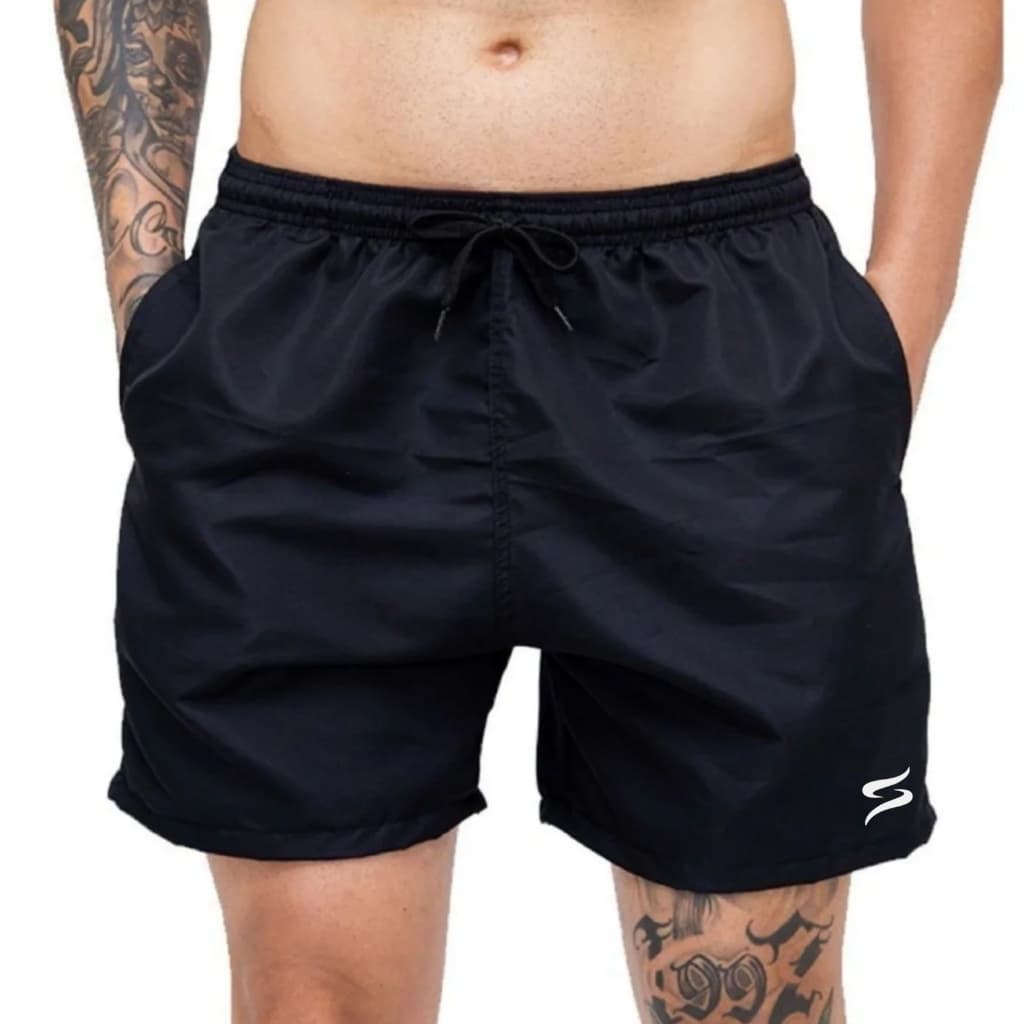 Short Bermuda Mauricinho Elastano Masculina Praia Verão Preto