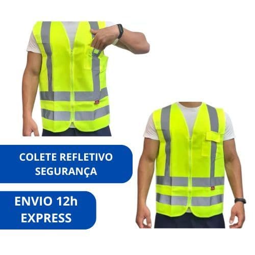 Colete Refletivo Com Bolso e Ziper Alta Resistencia EPI Tamanho M G XG Original - Plastcor