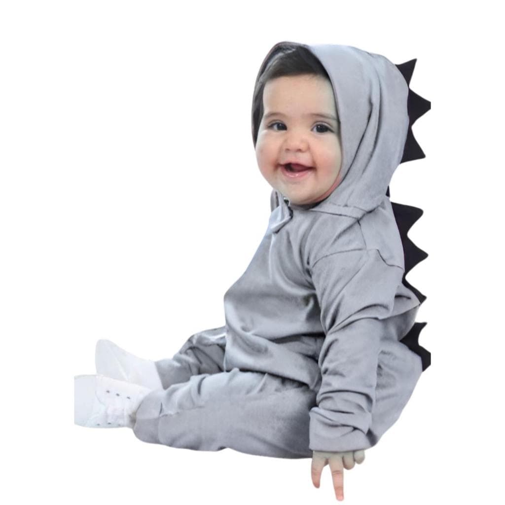 Macacão Dino Dinossauro Para Bebê Menino E Menina Com Capuz