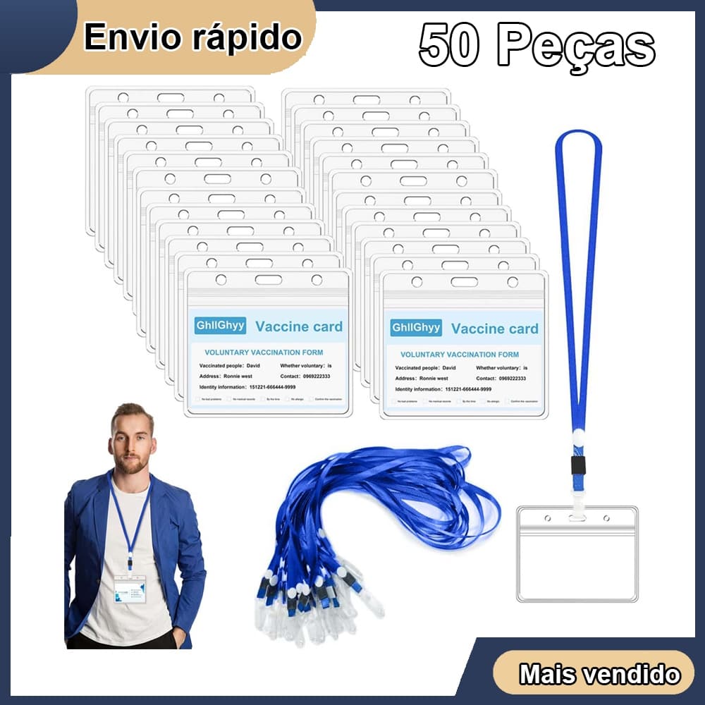 50 peças de porta-cartão de identificação de crachá horizontal Porta-cartão de identificação de passe de identificação