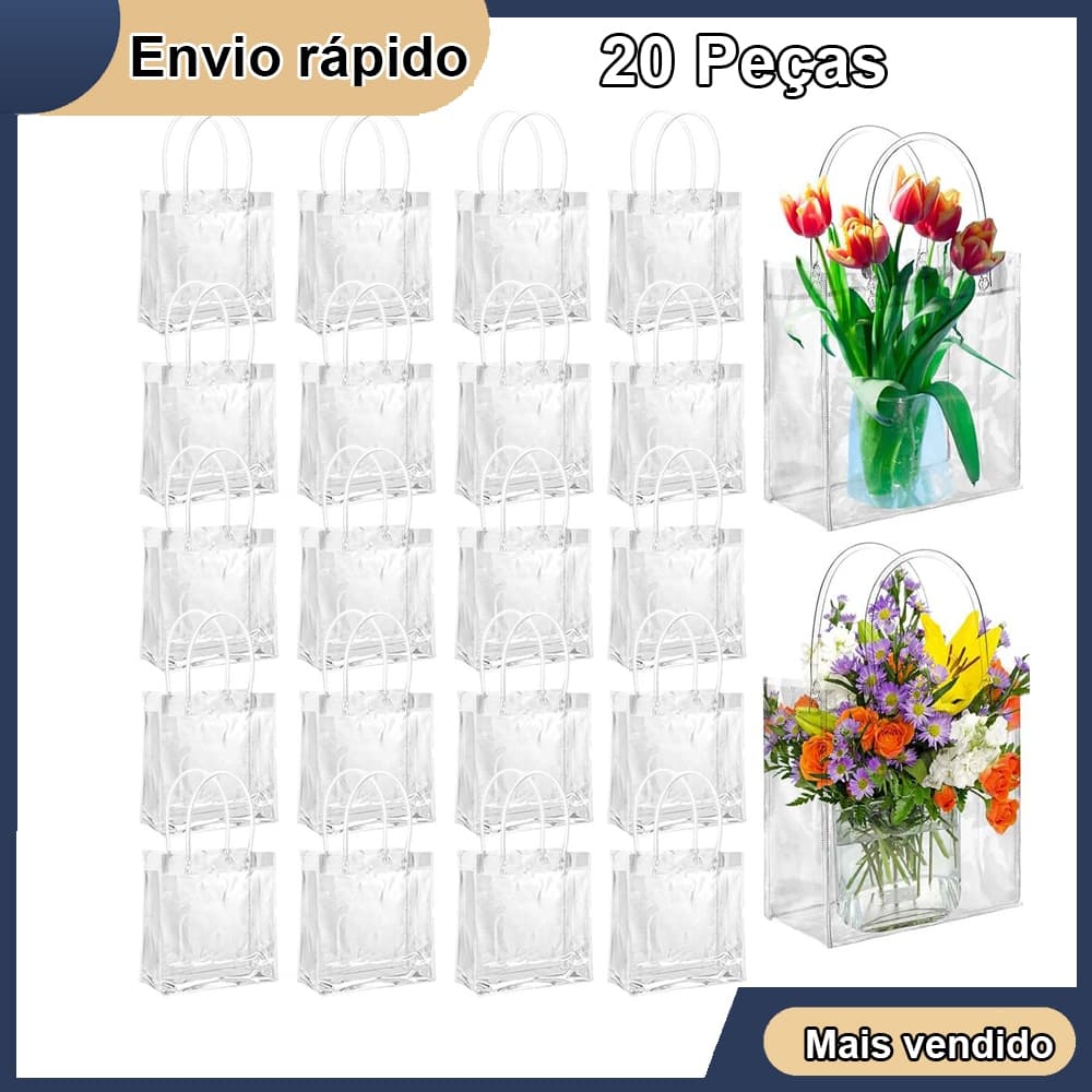 20 peças Bolsa plástica transparente Tote PVC transparente Bolsa de ombro Bolsa de mão Praia Bolsa de presente 16*15*7cm
