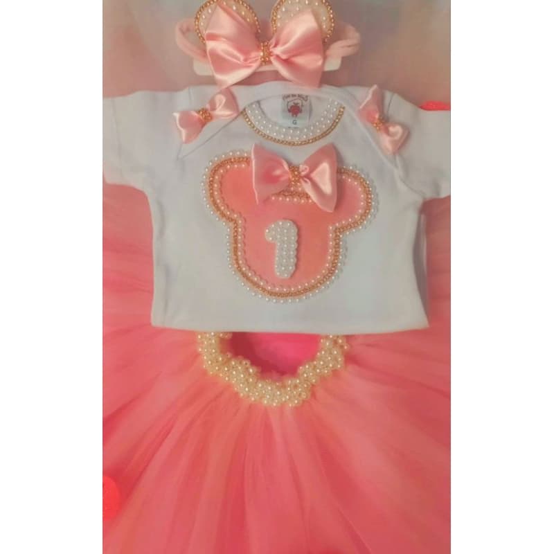 Body Mesversario tema Minnie Rosa / Fantasia de luxo.