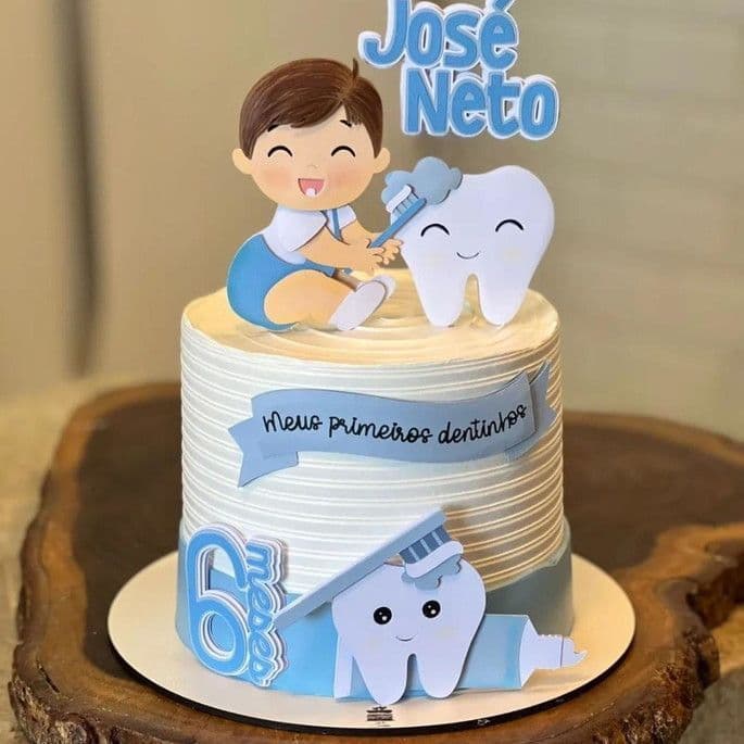 Topo de Bolo Infantil Meu Primeiro Dentinho - Personalizado Menino e Menina - Topo de Bolo Personalizado