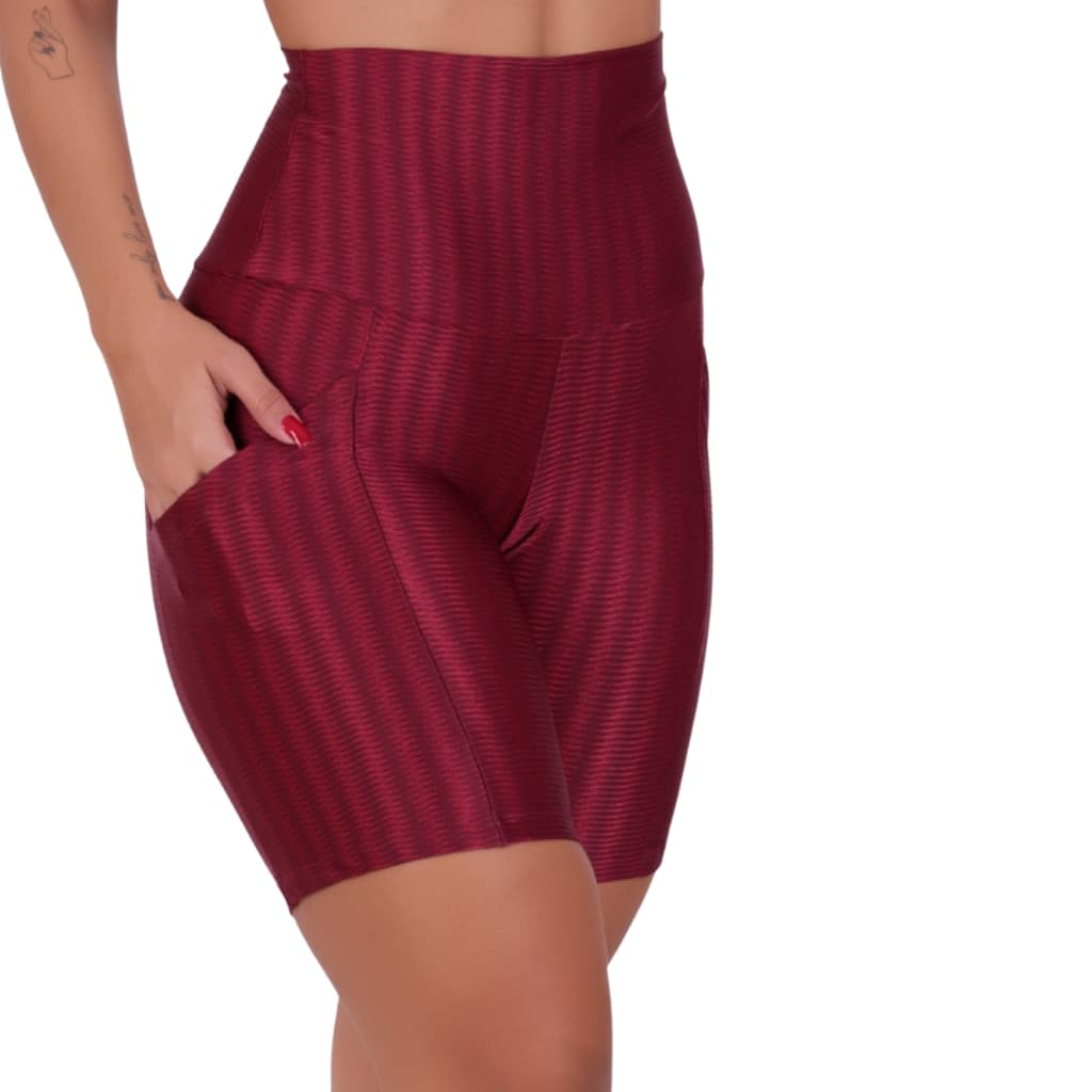 Bermuda Feminina Cós Alto Academia Short com Bolso Lateral Poliamida Compressão
