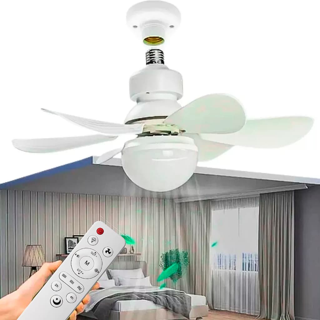 Kit 2 Ventilador De Teto Com Lâmpada Led E Controle Remoto Ventilador De Soquete - 100w
