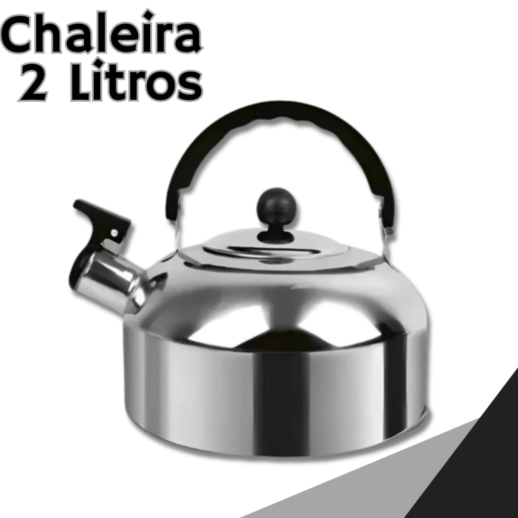 Chaleira Inox Com Apito 2 Litros Café Chá Para Fogão A Gás e De Indução Com Tampa Fervura Rápida