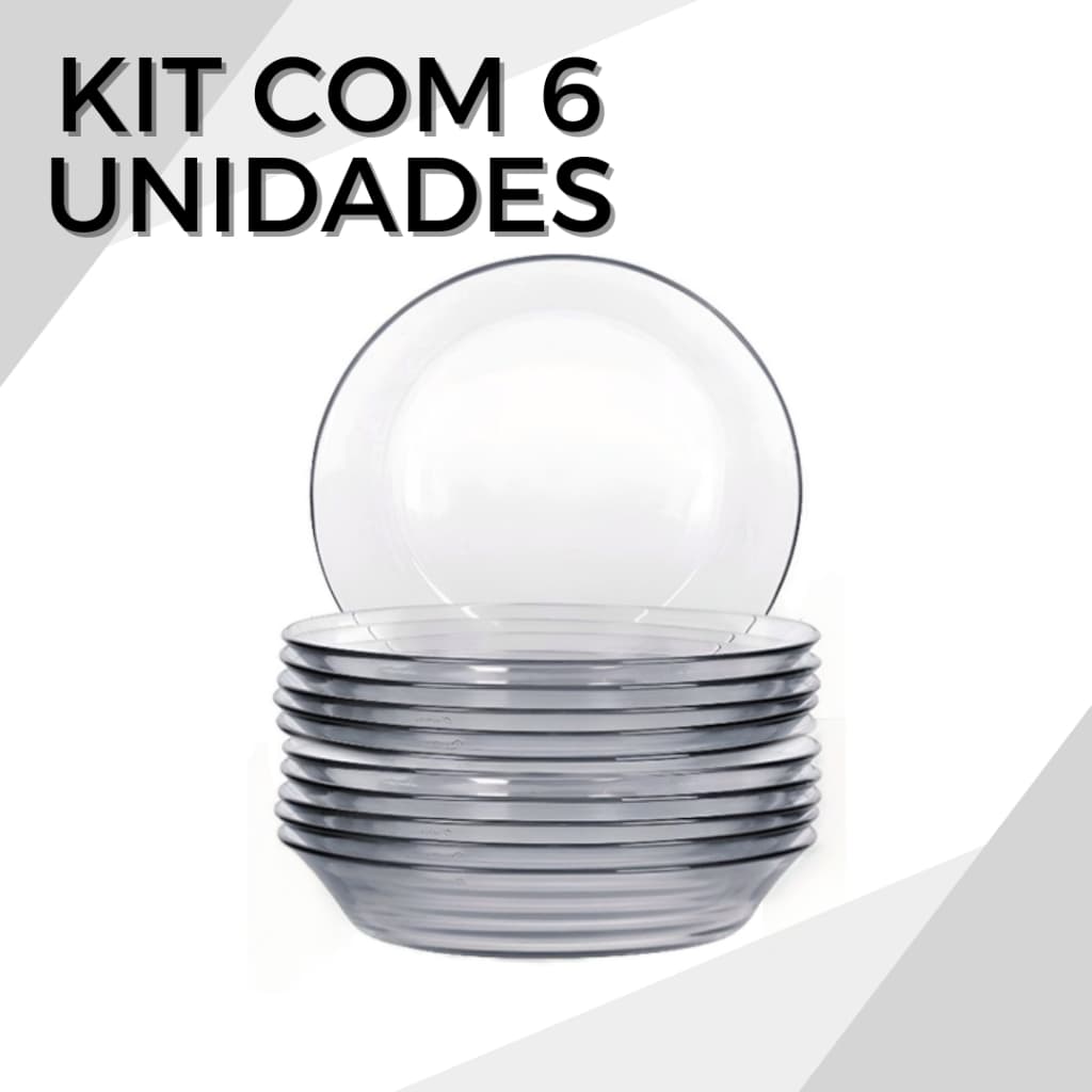 Kit Prato Fundo De Vidro Transparente Jogo Prato Fundo Vidro Resistente 6 Unidades