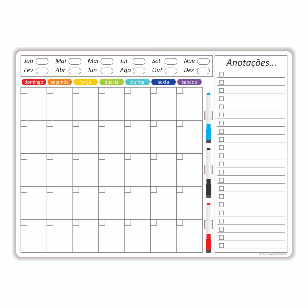 Quadro Planejamento Mensal 67 x 50cm - Mod02 - Planner - 3 Canetas