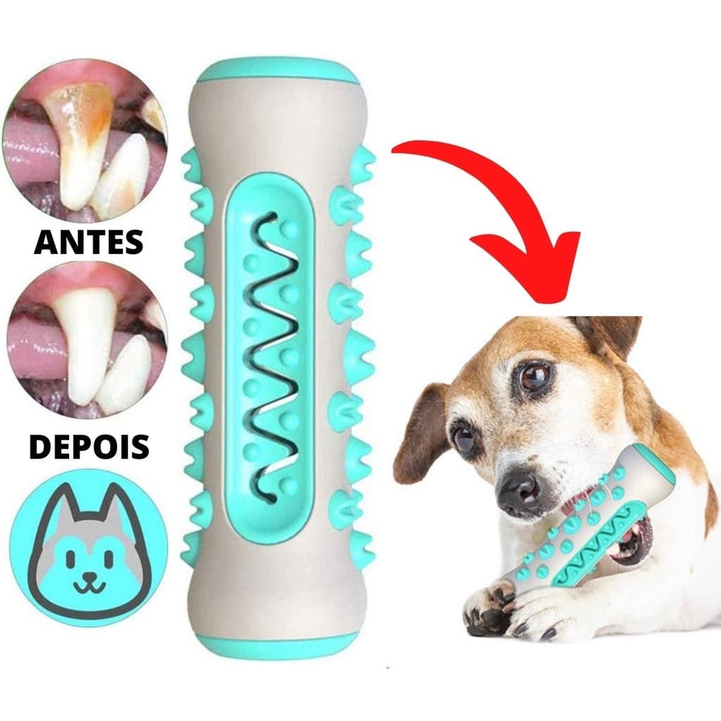 Brinquedo Pet 3x1 Mordedor Osso Massageador Gengiva Removedor Tártaros Escova de Dente Para Cachorro
