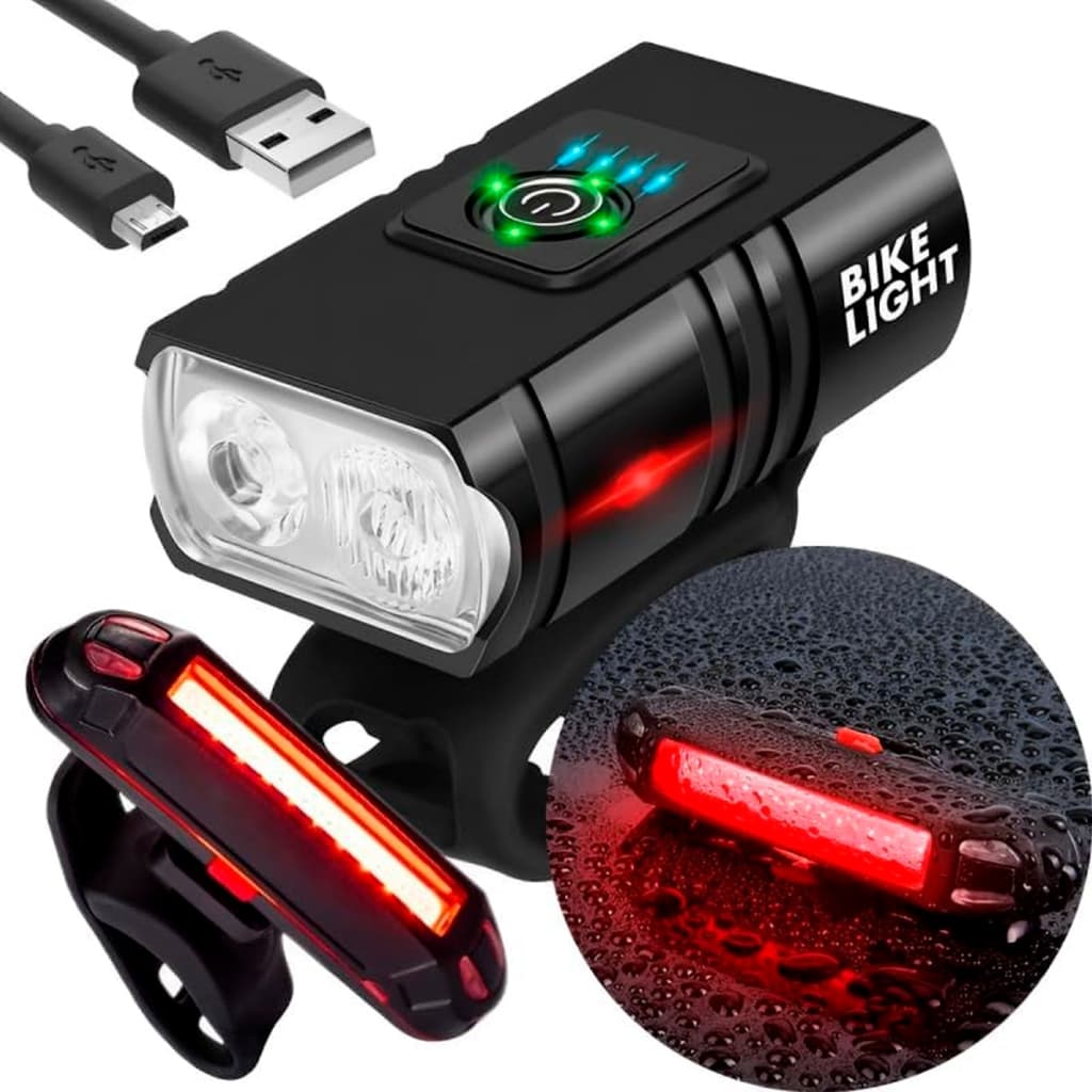 Kit Lanterna e Farol para Bicicleta, Luz Frontal e Traseira, Luzes de Freio para Bicicletas de Estrada