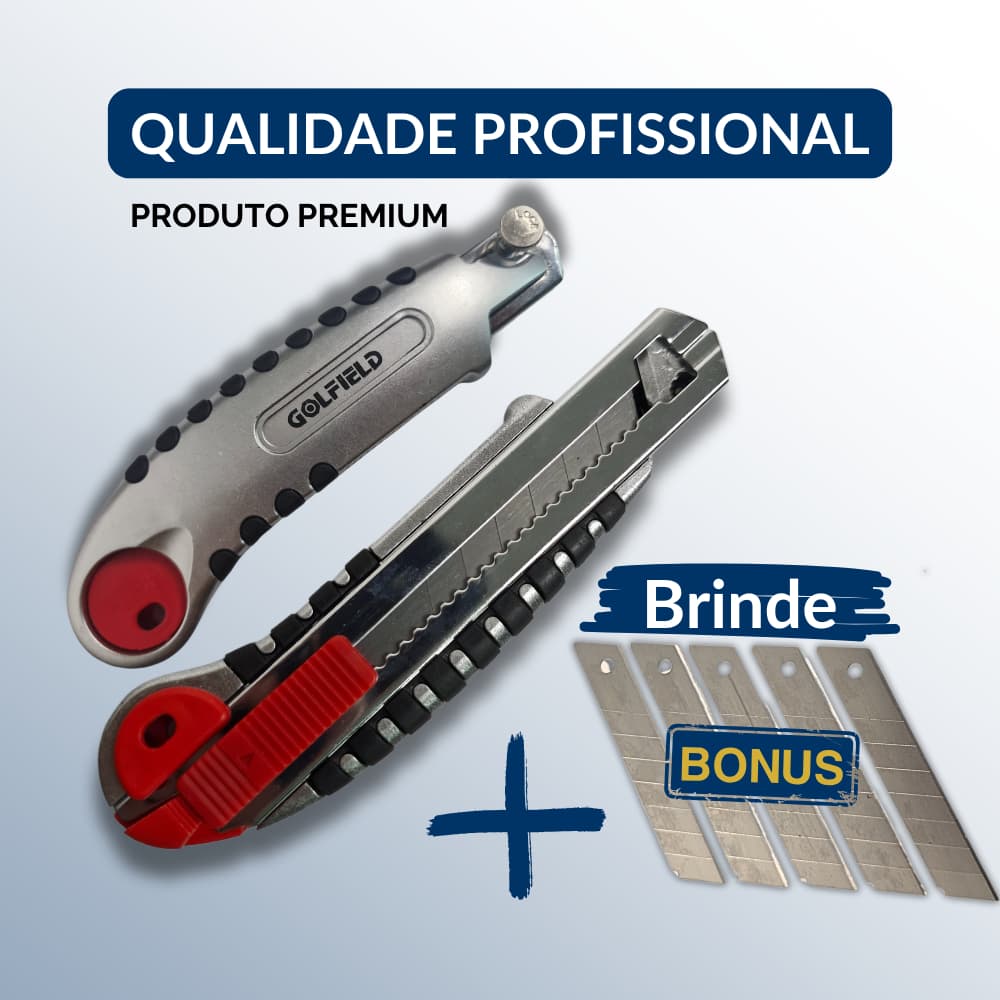 Estilete Profissional  Retrátil - Emborrachado - Recarregador Automático + 5 Lâminas, Pegada Ergonômica